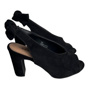 🌷 Torrid Black Faux Suede Bow Slingback Open Toe Heels Size 9W